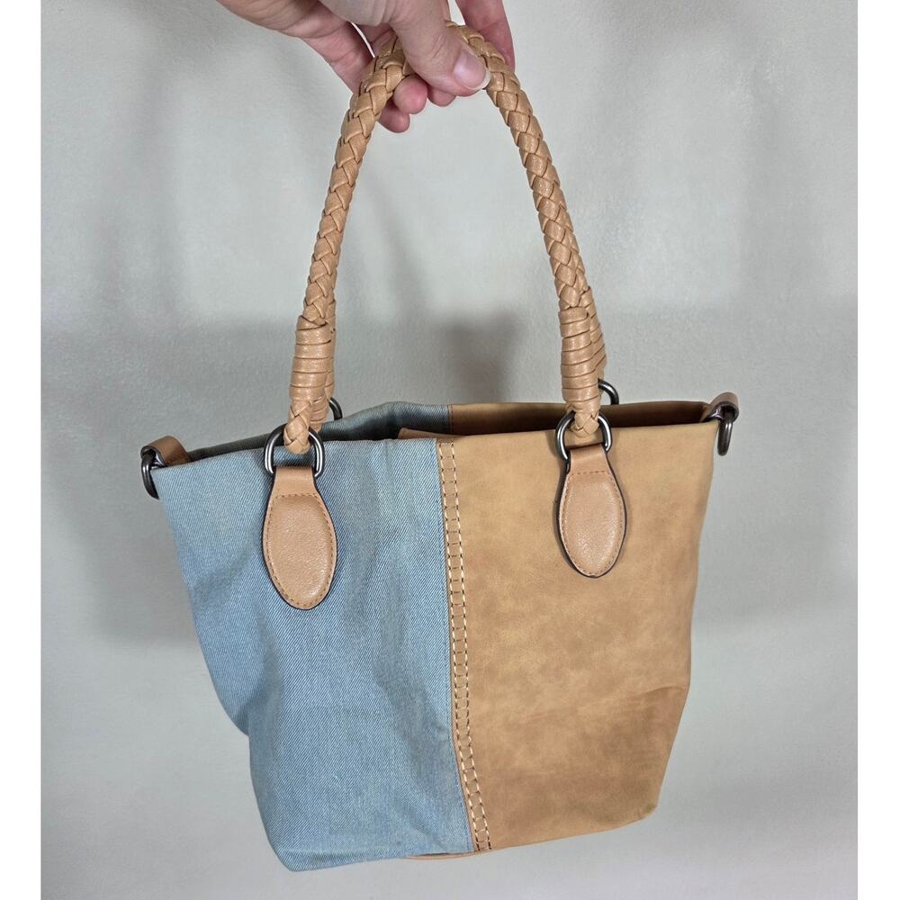 Kelly & Katie Two-toned Blue & Tan Braided Strap Handbag - Picture 2 of 7